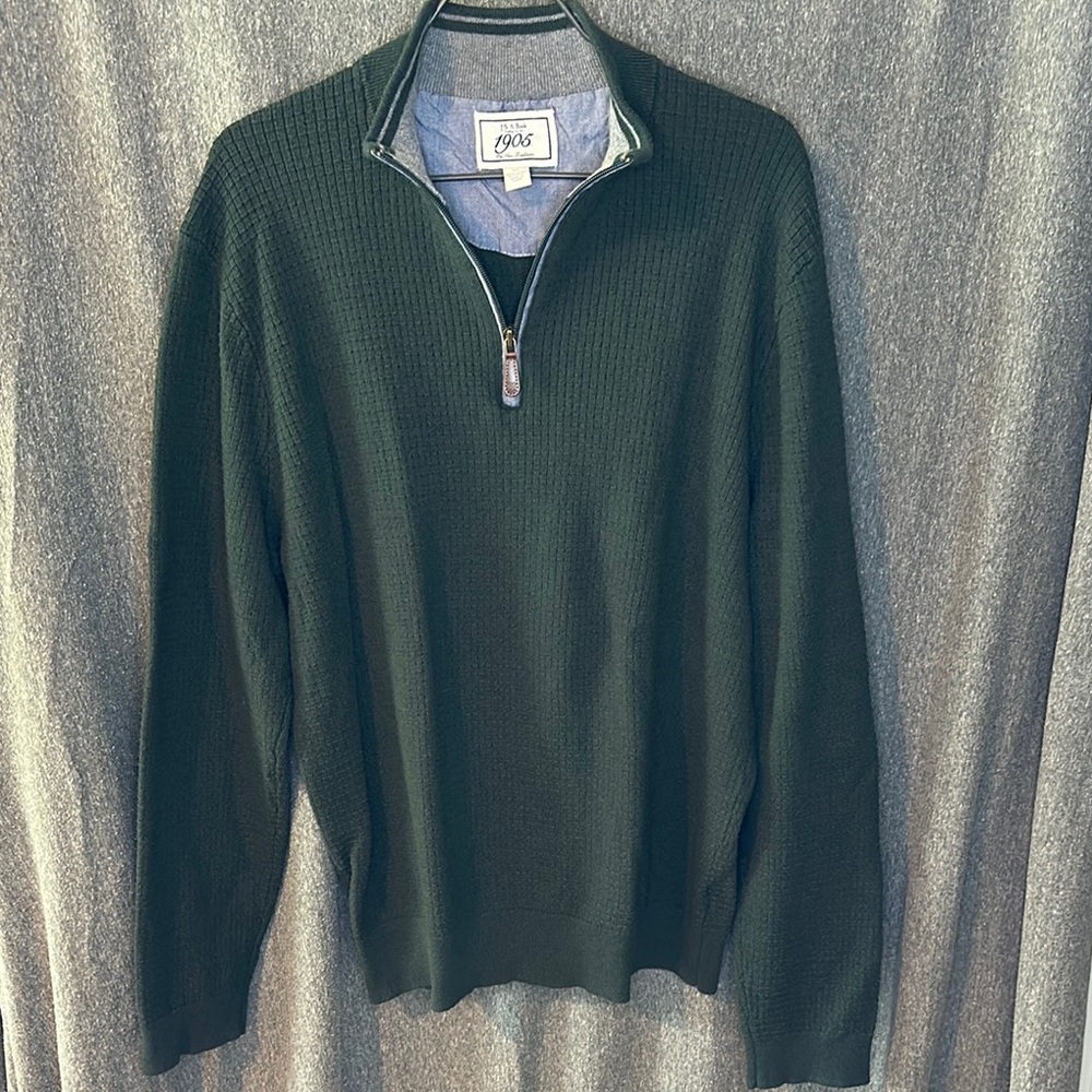 Jos. A. Bank Dark Green Cotton & Wool Zip-Up Sweater